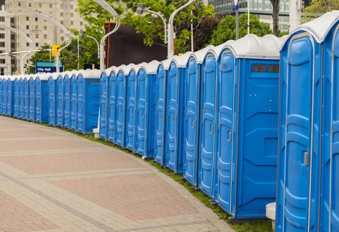 Seasonal porta potty units set up at a Artesia, New Mexico venue